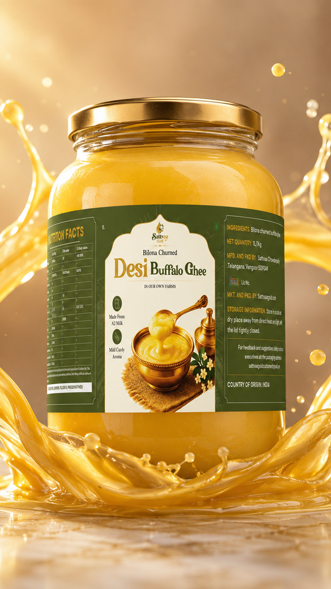 Bilona churned buffalo ghee 1L